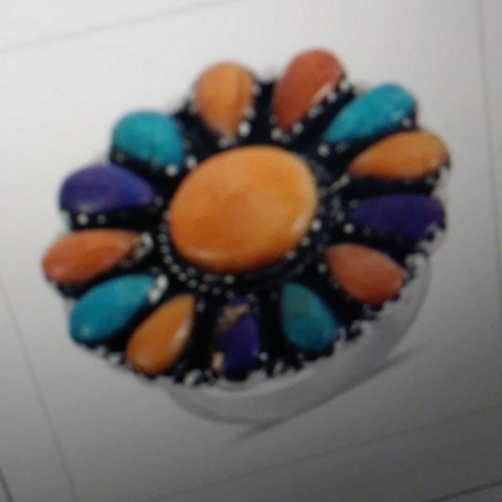 BOLD, STERLING MULTI TURQUOISE RING. SIZE 6
